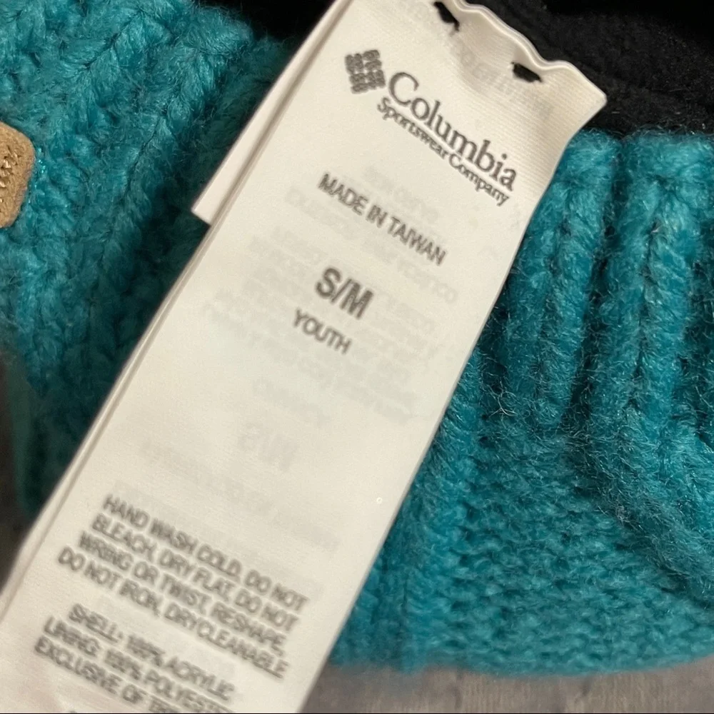 chunky cable knit COLUMBIA Teal Parallel Peak II Beanie cap hat small/youth